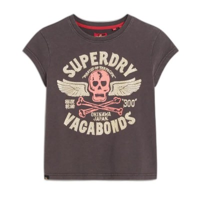 тениска,дамски,тениски,superdry,embellished,poster,cap,slv,short,sleeve,t,shirt,black,(bison,black)