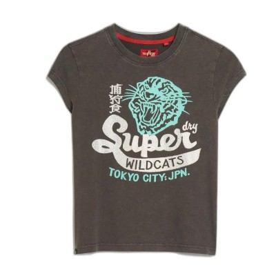 тениска,дамски,тениски,superdry,embellished,poster,cap,slv,short,sleeve,t,shirt,vintage,black,(grey)