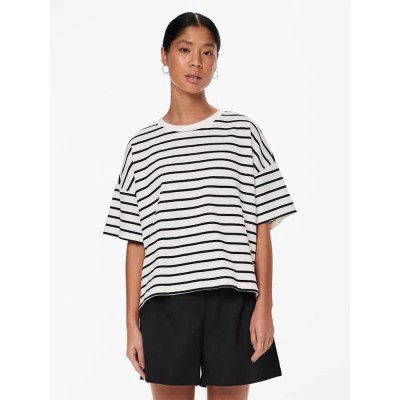 блуза,дамски,блузи,pieces,chilli,summer,2,4,sweatshirt,white,(cloud,dancer,stripes,black)
