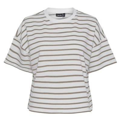 блуза,дамски,блузи,pieces,chilli,summer,2,4,sweatshirt,grey,(cloud,dancer,stripes,silver,mink)