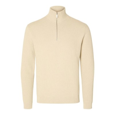 блуза,мъжки,пуловери,selected,dane,half,zip,sweater,oatmeal,(beige)