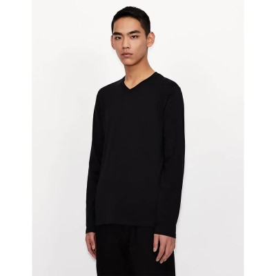 тениска,мъжки,тениски,armani,exchange,8nzm99,zja5z,long,sleeve,v,neck,t,shirt,black,(black)