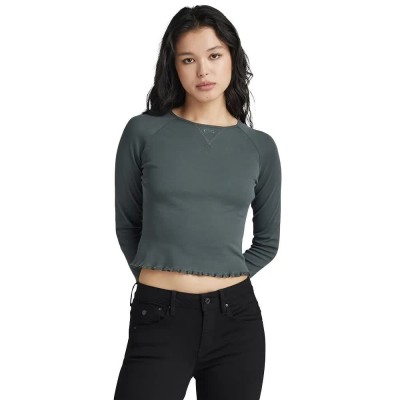 бебешка,тениска,дамски,тениски,g,star,cropped,baby,sis,raglan,long,sleeve,t,shirt,grey,(graphite)