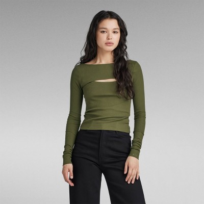 тениска,дамски,тениски,g,star,cut,out,slim,boat,t,long,sleeve,t,shirt,green