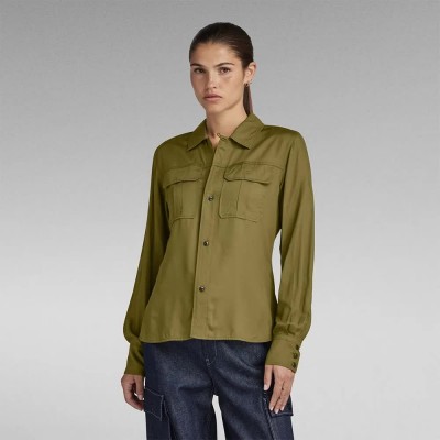 риза,с,дълъг,ръкав,дамски,блузи,дамски,ризи,g,star,fitted,officer,long,sleeve,shirt,green,(dark,olive)