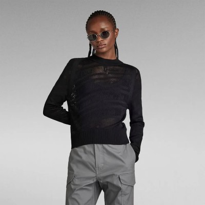 блуза,дамски,пуловери,дамски,плетени,дрехи,g,star,pointelle,text,sweater,dark,black,(black)