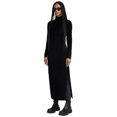 рокля,дамски,поли,и,рокли,g,star,velvet,slit,long,sleeve,long,dress,black,(dark,black)