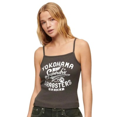 тениска,дамски,тениски,superdry,retro,rocker,graphic,rib,cami,sleeveless,v,neck,t,shirt,brown,(vintage,black)