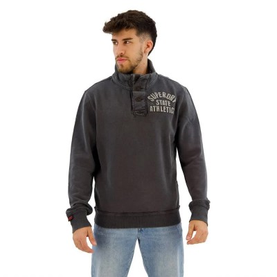 блуза,мъжки,пуловери,superdry,vintage,athletic,henley,half,zip,sweatshirt,black,(washed,black)