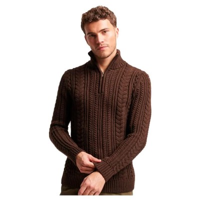 блуза,мъжки,пуловери,superdry,vintage,jacob,henley,half,zip,sweater,brown,(toasted,chocolate,brown)