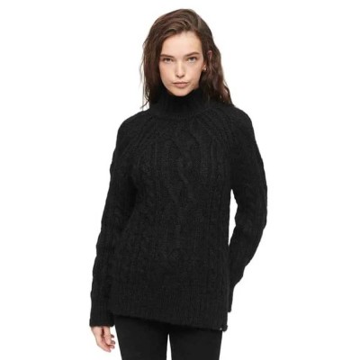блуза,дамски,пуловери,дамски,плетени,дрехи,superdry,high,neck,cable,sweater,black