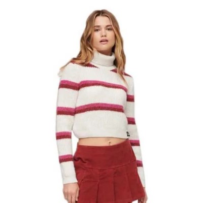 блуза,дамски,пуловери,дамски,плетени,дрехи,superdry,stripe,crop,high,neck,sweater,white,pink,(pink,yarrow,stripe)