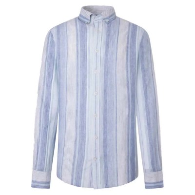 риза,с,дълъг,ръкав,мъжки,ризи,hackett,linen,multi,stripe,long,sleeve,shirt,blue