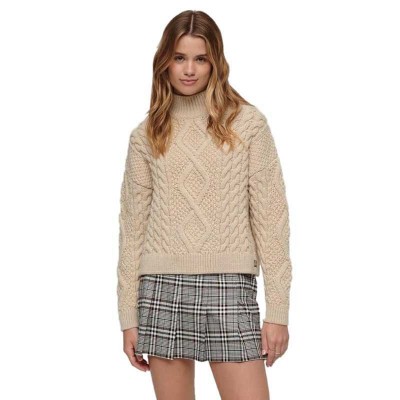 блуза,дамски,пуловери,дамски,плетени,дрехи,superdry,aran,cable,knit,high,neck,sweater,beige