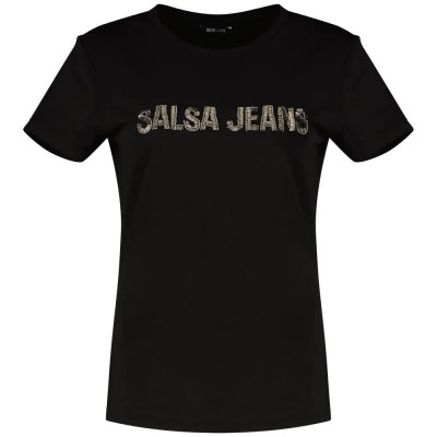 тениска,дамски,тениски,salsa,jeans,beads,detail,branding,short,sleeve,t,shirt,black,(black)