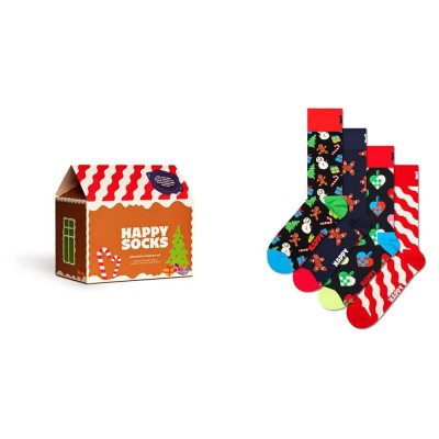 чорапи,мъжки,чорапи,happy,socks,gingerbread,houses,gift,set,half,long,socks,4,pairs,multicolor