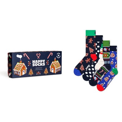 чорапи,мъжки,чорапи,дамски,чорапи,happy,socks,gingerbreads,gift,set,half,long,socks,4,pairs,multicolor,(navy)