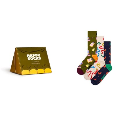 чорапи,мъжки,чорапи,happy,socks,happy,campers,gift,set,half,long,socks,3,pairs,multicolor,(dark,green)