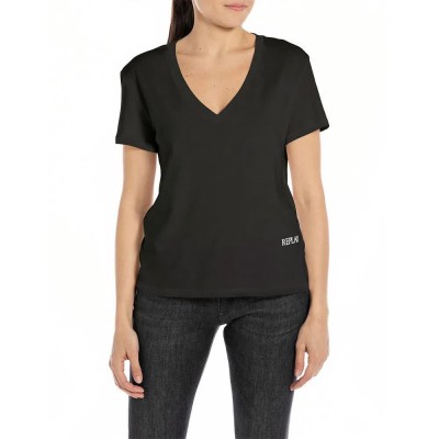 тениска,дамски,тениски,replay,w3084a.000.20994,short,sleeve,v,neck,t,shirt,black,(black)