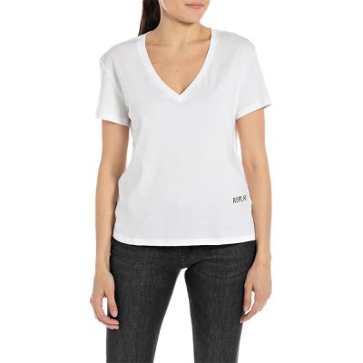 тениска,дамски,тениски,replay,w3084a.000.20994,short,sleeve,v,neck,t,shirt,optical,white,(white)