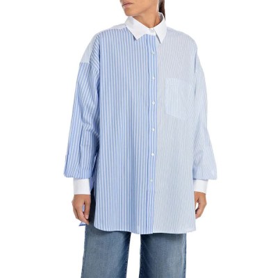риза,с,дълъг,ръкав,дамски,ризи,replay,w2136.000.10338,long,sleeve,shirt,blue,(azure,blue,white)