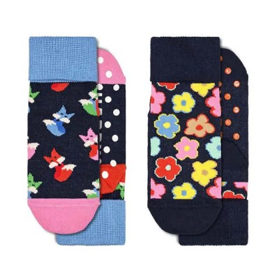 чорапи,детски,чорапи,happy,socks,fox,&,flowers,anti,slip,long,socks,2,pairs,navy,navy,(multicolor)