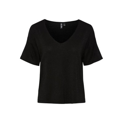 тениска,дамски,тениски,pieces,billo,oversized,short,sleeve,v,neck,t,shirt,black,(black,detail,black,lurex)