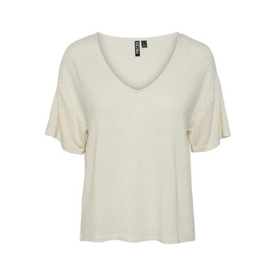тениска,дамски,тениски,pieces,billo,oversized,short,sleeve,v,neck,t,shirt,bright,white,detail,gold,lurex,(beige)