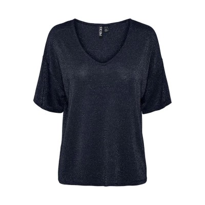 тениска,дамски,тениски,pieces,billo,oversized,short,sleeve,v,neck,t,shirt,sky,captain,detail,gold,lurex,(blue)