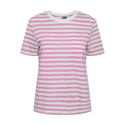 тениска,дамски,тениски,pieces,ria,short,sleeve,t,shirt,pastel,lavender,stripes,bright,white,(pink)