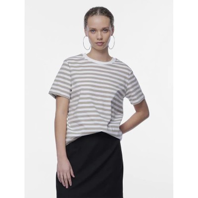 тениска,дамски,тениски,pieces,ria,short,sleeve,t,shirt,silver,mink,stripes,bright,white,(white)