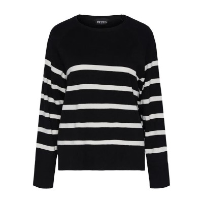 блуза,дамски,пуловери,дамски,плетени,дрехи,pieces,sia,sweater,black,stripes,white,(multicolor)
