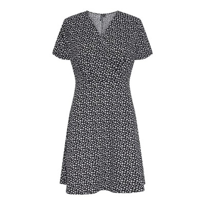 рокля,дамски,поли,и,рокли,pieces,sienna,short,sleeve,short,dress,multicolor,(black,aop,flower)