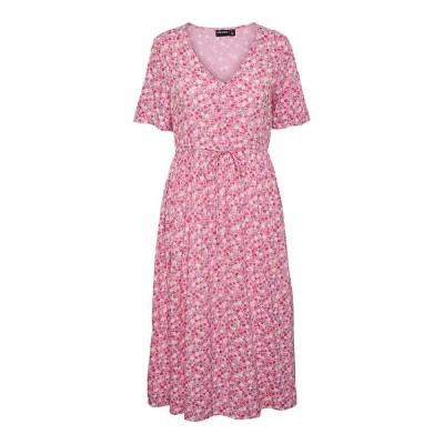 рокля,дамски,поли,и,рокли,pieces,tala,string,tie,short,sleeve,midi,dress,hot,pink,aop,multi,flower,(pink)