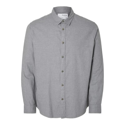 риза,с,дълъг,ръкав,мъжки,ризи,selected,slimowen,flannel,long,sleeve,shirt,grey,(medium,grey,melange,detail,solid)