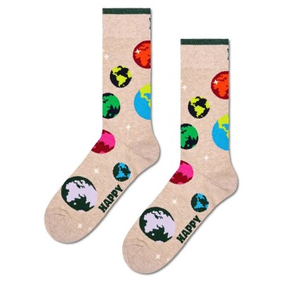 чорапи,мъжки,чорапи,happy,socks,planet,earth,half,long,socks,multicolor,(beige)