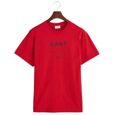 тениска,мъжки,тениски,gant,logo,script,printed,short,sleeve,t,shirt,red