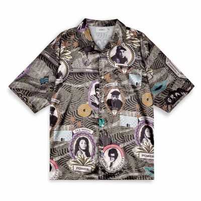 риза,с,дълъг,ръкав,дамски,ризи,мъжки,ризи,grimey,supastar,satin,long,sleeve,shirt,multicolor,(green)