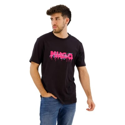 тениска,мъжки,тениски,hugo,dacation,10229761,short,sleeve,t,shirt,black,(pink)