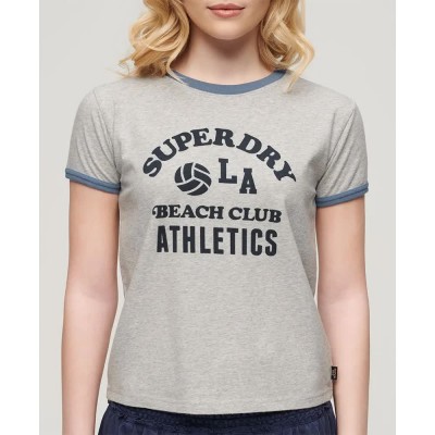 тениска,дамски,тениски,superdry,beach,graphic,fitted,ringer,short,sleeve,t,shirt,grey,marl,(grey)