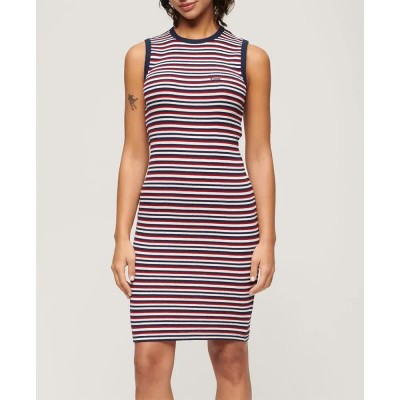 рокля,дамски,поли,и,рокли,superdry,rib,bodycon,sleeveless,short,dress,richest,navy,stripe,(red)