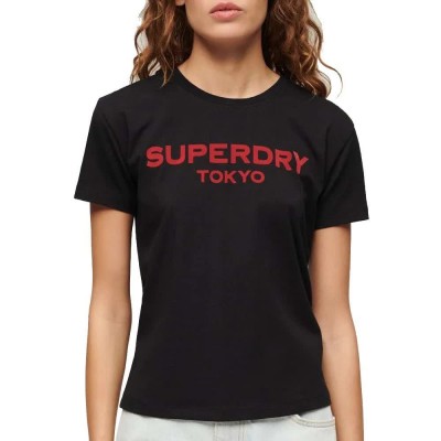 тениска,дамски,тениски,superdry,sport,luxe,graphic,fitted,short,sleeve,t,shirt,black,red,(black)