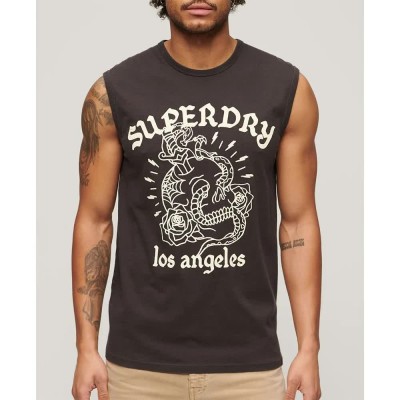 тениска,мъжки,тениски,superdry,tattoo,graphic,sleeveless,t,shirt,bison,black,(brown)
