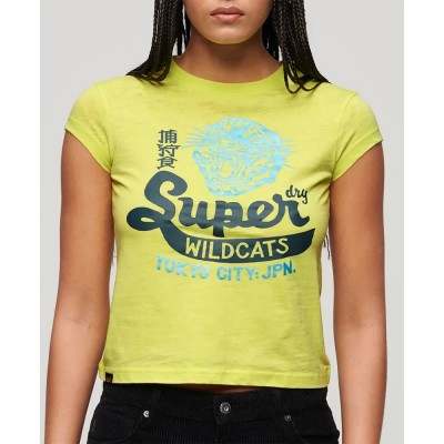 тениска,дамски,тениски,superdry,varsity,burnout,cap,short,sleeve,t,shirt,yellow