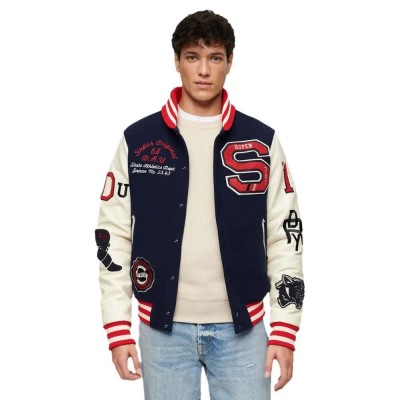 яке,мъжки,якета,superdry,college,varsity,patched,bomber,jacket,beige