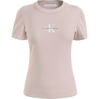 тениска,дамски,тениски,calvin,klein,jeans,monologo,short,sleeve,t,shirt,beige