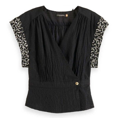 дамски,блузи,дамски,ризи,scotch,&,soda,wrap,long,sleeve,blouse,black