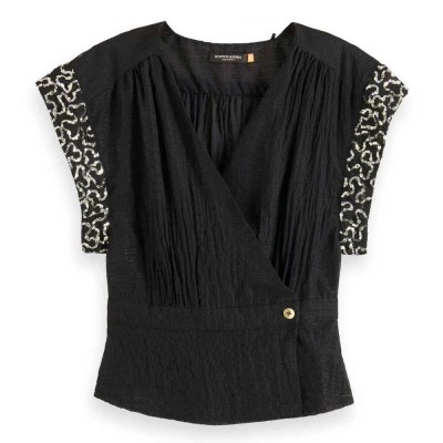 дамски,блузи,дамски,ризи,scotch,&,soda,wrap,short,sleeve,blouse,evening,black