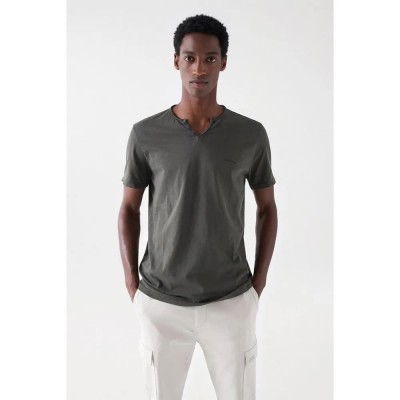 тениска,мъжки,тениски,salsa,jeans,new,basic,slim,fit,short,sleeve,v,neck,t,shirt,dark,green,(grey)