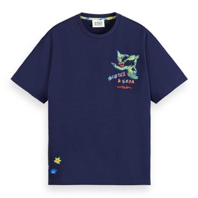 тениска,мъжки,тениски,scotch,&,soda,placed,swan,artwork,short,sleeve,t,shirt,blue